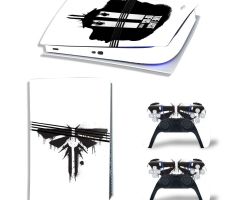 The-Last-Of-Us-Part-II-Black-Logo-on-White-PS5-Pro-Skins-Console-And-Controllers-Wraps-Game-Movie-Theme-Decals-Stickers-for-PlayStation-5-Pro-Digital-Disc-Edition-Protective-Films
