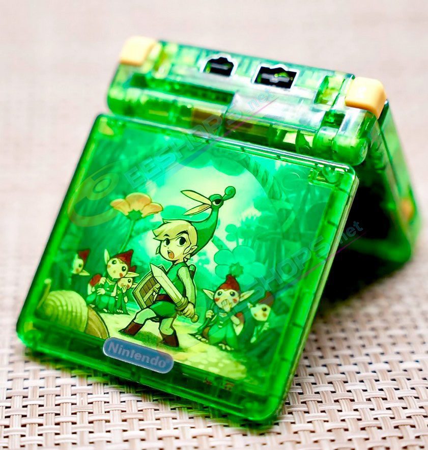 Best Nintendo GameBoy Advance SP Laminated IPS Screen + Housing Case Zelda Four Swords Edition Water Clear Green Replacement, Cheap GBA SP Handheld Game Console, V4 High Brightness LCD Display + Quality Outer Enclosure / Buttons Set Free Shipping