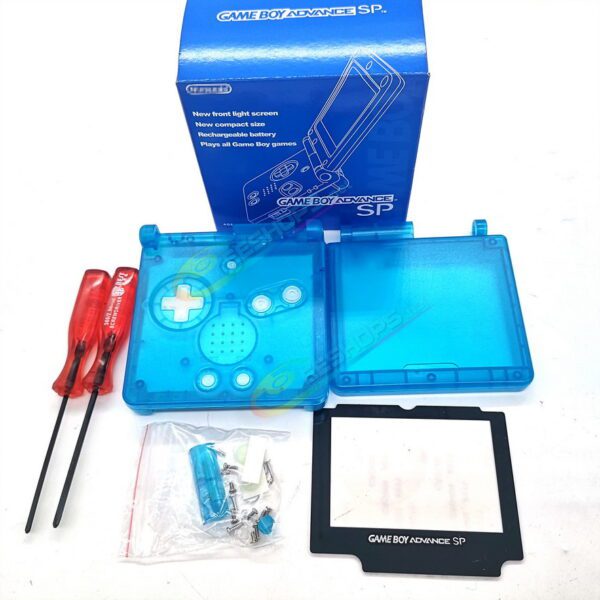 Cheap Nintendo GameBoy Advance SP Extra Housing Case Shell Clear Blue + Collection Storage Box Replacement