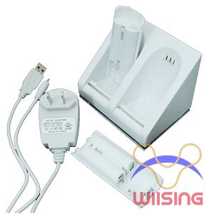 New for Nintendo Wii Double Strap 2800mAh Blue Light Charge Station AC adapter Accessory in EEBUYS