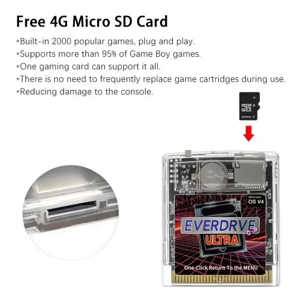 Best Top GB EverDrive Ultra All Games 2000 IN 1 Cartridge for Nintendo Gameboy Color Cart Fit to GB OS V4 Version Game Cartridge Flash Cards with Reset Accessories in EEBUYS - Image 3