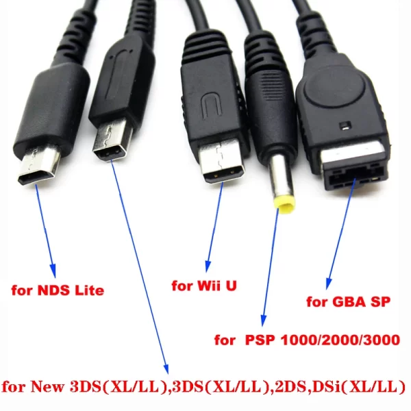 5 In 1 USB Game Charging Cable for Nintendo NDS Lite / Wii U / New 3DS XL LL /2DS / GBA SP / PSP 1000 2000 3000 Charger Cable Cords - Image 3