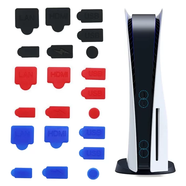 New PS5 Dust Plugs Set Silicone USB HDMI Port Soft Cover 7 PCS Set, for Sony PlayStation 5 Video Game Console, Dustproof Wear-Resistant Rubber Interface Hole Plug Multi-Color Accessories