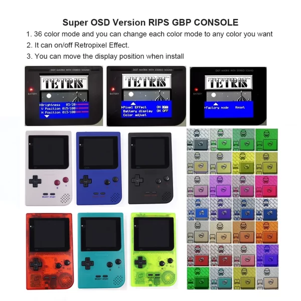 Refurbished Nintendo Gameboy Pocket GBP Game Boy Complete Console Machine, Retro Pixel Large Display Q5 IPS LCD with Backlight OSD Menu Adjustable High-Brightness Mult-Color Housing Case