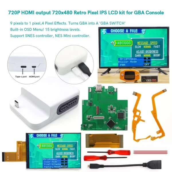 720x480 Retro Pixel V5 GBA LCD Mod Kits IPS Replacements for Nintendo Gameboy Advance with 720P HDMI-Compatible Dock Station for Game Boy Advance Play on TV