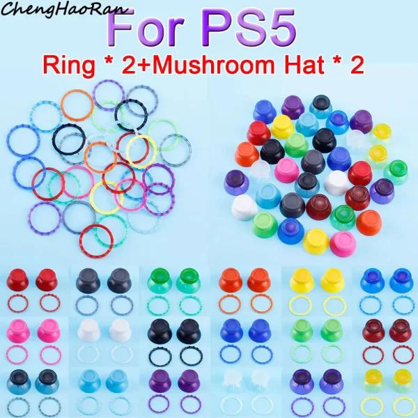 Colorful PS5 Controller Thumbstick Joystick Cover + Decorative Rings Replacement, for Sony PlayStation 5 Controllers, Extra DIY Non-Slip 3D Plastic Analog Joy Stick Caps 4 PCS Set Accessories