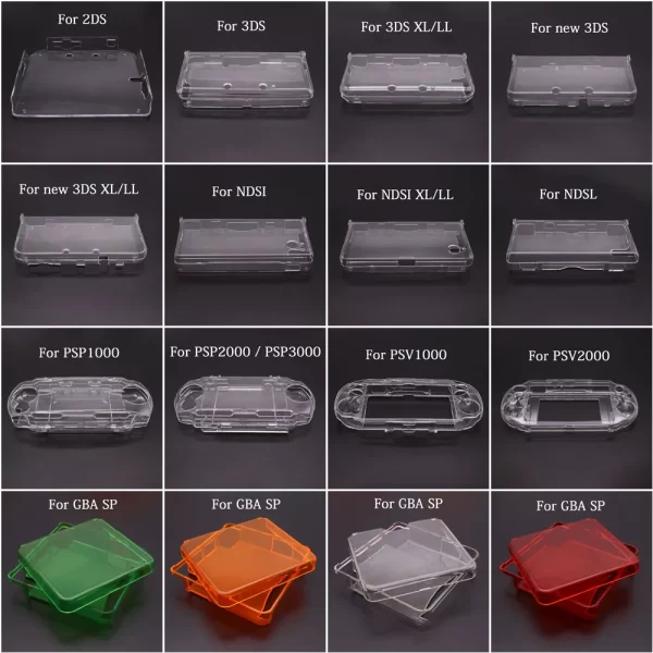 New Crystal Protective Case Hard Clear Cover Shells, for Nintendo New 3DS 2DS DSi XL/LL 3DSXL 3DSLL 2DSXL NDSi Gameboy Advance GBA SP, Sony Playstation Portable PSP PS Vita 1000 2000 3000 Game Consoles
