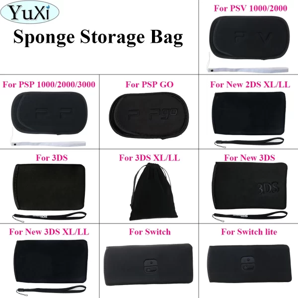 New 3DS PSP Carrying Storage Bag Soft Protective Carry Pouch, for Nintendo Switch Lite New 3DS 2DS XL LL, Sony Playstation Portable Go Vita PSP 3000 2000 1000 Sponge Bag Black Sponge Bag