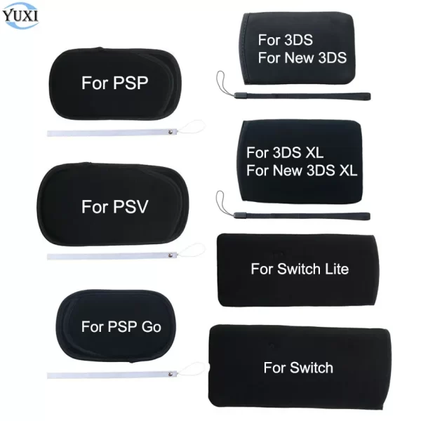 PSP Vita 3DS Soft Carry Case Sponge Storage Bag, for Nintendo Switch OLED Lite New 3DS XL/LL Sony Playstation Portable PSP GO 1000 2000 3000, Black Color Protective Pouch Anti-Bump Accessories