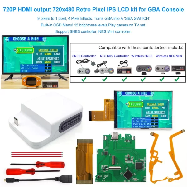 720x480 Retro Pixel V5 GBA LCD Mod Kits IPS Replacements for Nintendo Gameboy Advance with 720P HDMI-Compatible Dock Station for Game Boy Advance Play on TV - Image 4