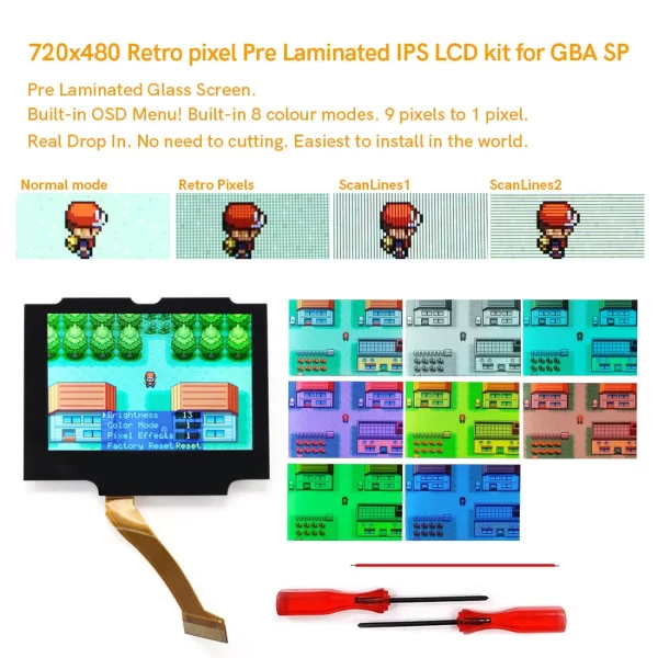 GBA SP V5 Drop In Pre Laminated IPS LCD Screen Mod Kit with Backlight Replacement for Nintendo Gameboy Advance SP Console 720x480 Retro Pixel No Cuting Housing Case Shell - Image 2