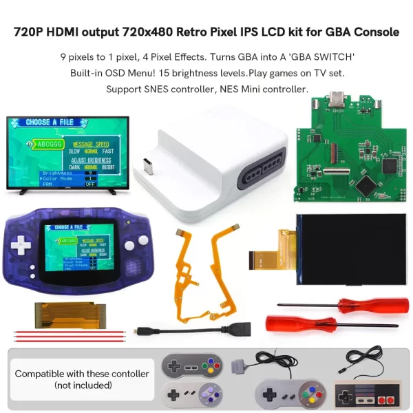 720x480 Retro Pixel V5 GBA LCD Mod Kits IPS Replacements for Nintendo Gameboy Advance with 720P HDMI-Compatible Dock Station for Game Boy Advance Play on TV - Image 2