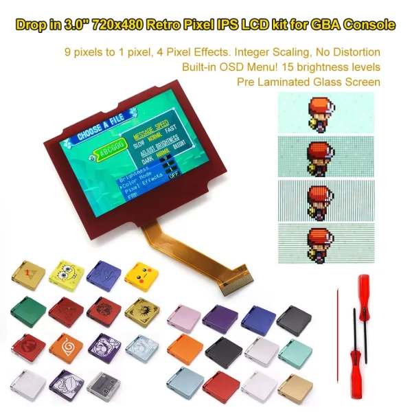 New GBA SP 3 inch V5 Original Size IPS Laminated LCD Screen Mod Kit Replacement, for Nintendo Gameboy Advance SP Console, Drop in 720x480 Retro Pixel with Housing Case Shells
