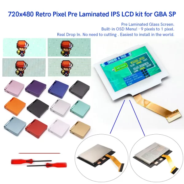White V5 Drop in IPS For GBA SP LCD Kits Screen for Nintendo Gameboy Advance SP Pre-lamianted Glass Screen Cover New Case Replace Housing Case Shell