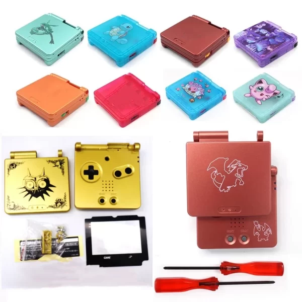 Customized GBA SP Extra Housing Case Shells Full Set Colorful Pattern Replacement, for Gameboy Advance SP Game Console, UV Printing Outer Enclosure with Plastic Screen Lens / Buttons / Rubber Pads / Screws / Sticker Accessories - Image 2