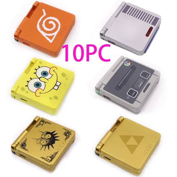 Lot 10 PCS GBA SP Replacement Housing Case Shells with Buttons / Screws / Silicone Pads Set, for Nintendo GameBoy Advance SP Original / IPS LCD Screen, Zelda Gold/SFC Grey/SpongeBob SquarePants Yellow