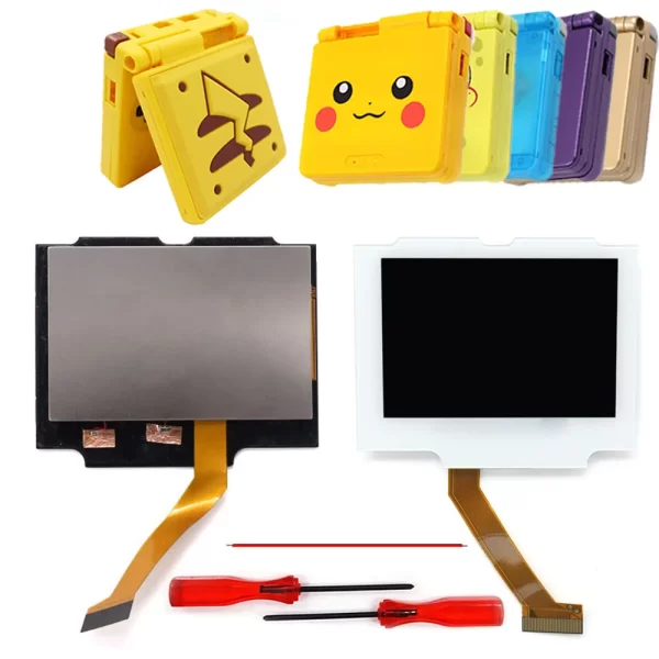 GBA SP V5 3.0 inch HD IPS Laminated LCD Screen Mod Kits Replacement, for Nintendo Gameboy Advance SP, Drop in Display + Black / Red / White Glass Cover + Housing Case Shells Full Set