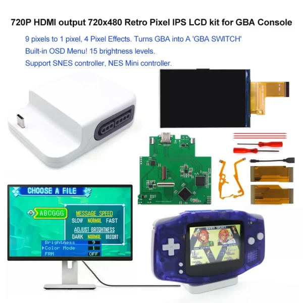 Best Nintendo Gameboy Advance to TV HDMI Adapter Dock Station, for GBA Game Console Modded with IPS LCD Backlight Kit 720x480 720P Retro Pixel, to Switch Converter SNES Controller USB-C Charger