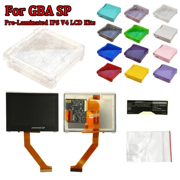 New GBA SP Pre-Laminated Display IPS V4 High-Brightness LCD Screen Mod Kits Nintendo Gameboy Advance With Dedicated High Quality Clear Housing Case Shell Full Set