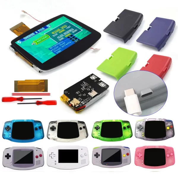 GBA V5 Laminated IPS LCD Backlight KIT For Nintendo Gameboy Adavance Shell Built-In Rechargeable 1800mAh Lithium Battery Type-C Port