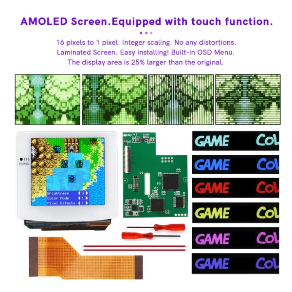 DIY GBC White Touch Version Laminated AMOLED OLED Screen RETRO PIXEL Screen Easy Install Drop in For Nintendo Gameboy Color With Housing Shell Full Set - Image 2