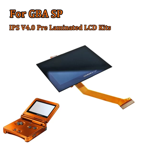 GBA SP Pre Laminated IPS V4 LCD Full Screen Mod Kits for Nintendo Gameboy SP Handheld Game Console High Brightness Backlight LCD Display Modded with Glass Cover