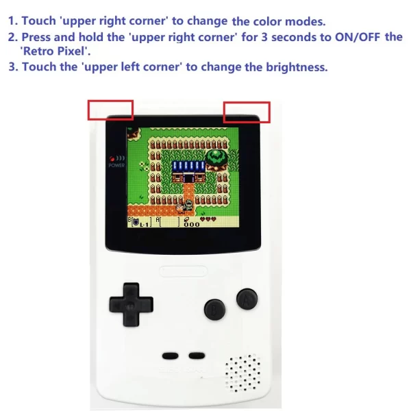 Brand New GBC IPS LCD Kit Super OSD RETRO PIXEL 25% Larger SCREEN with Backlight High Brightness Retro Pixel Touch Sensor w/ 32 Logo Colors for Gameboy Color Game Console, Customised Housing Case + Glass Screen Lens Accessories - Image 4