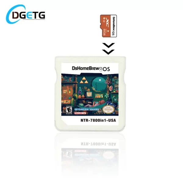 7800 In 1 64GB DS NDS 3DS Game Cartridge Combined Card, English Ultimate Retro Games Collection Pack, Customized DSTWO EOS MINI OS WOOD V2.4, for Nintendo DS DSi NDSi New 3DS 2DS 3DS XL LL Dual Screen Handheld Console