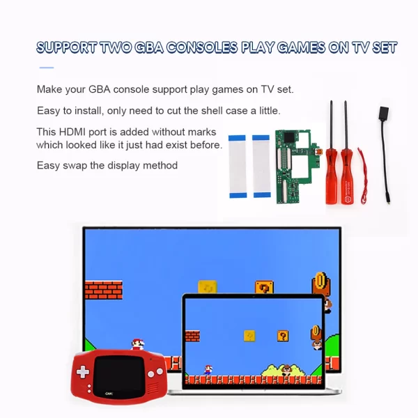 GBA Internal HDMI TV Mod Kit HDTV Converter Adapter Replacement, for Gameboy Advance 40-Pin Original AGS-001 101 Backlight Screen IPS V2 Flex Cable Version Modded, Playing Games on TV Micro HDMI Video / Audio Output Accessories - Image 3