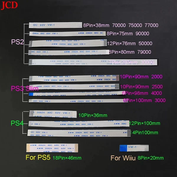 PS5 PS4 PS3 PS2 Power Switch Ribbon Reset Connecting Flat Flex Cable, for Sony PlayStation 5 4 3 2 PS2 3W 5W 9W PS3 Slim Game Console, New 10 12 14 Pins Controller Restart Connction Flexible Cable Spare Parts Accessories