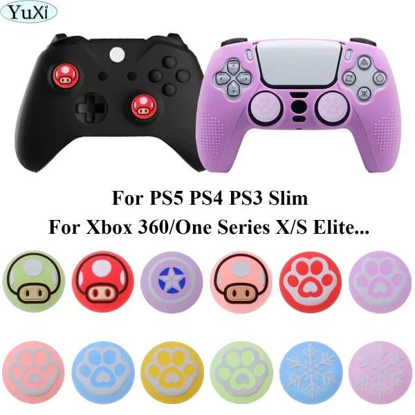 Cute PS5 PS4 PS3 Thumb Stick Grip Pink Cartoon Cat Claw Soft Rubber Cover 2 PCS Set, for Sony PlayStation 3 4 5 Xbox One Slim Series X/S Controller, Super Mario Bro Nonslip Silicone thumbstick Caps Accessories