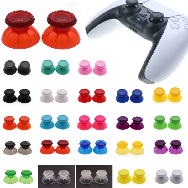 Pack 2 PS5 Controller Extra Joystick Covers Nonslip Clear Thumbstick Multi Colors Replacement, for Sony PlayStation 5 DualSense Controllers, Transparent 3D Analog Joy Thumb Stick Mushroom A Pair Accessories