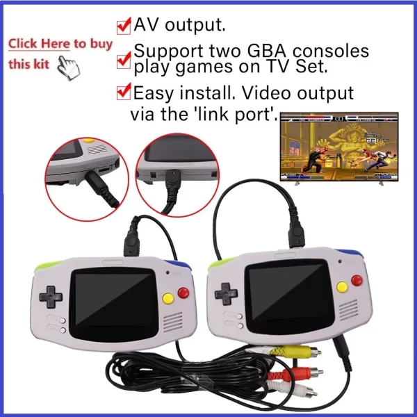 GBA V2 IPS Backlight LCD Screen Mod Kit + Pre-Cut Housing Case Shell Glass Screen Lens Full Set + 3 Meters Video Output to TV Link Cable Adapter, Gameboy Advance Modded Brightness Adjustable Accessories - Image 2