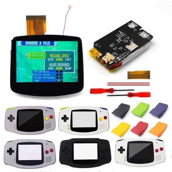 Gameboy Advance GBA V5 Laminated IPS LCD Mod Kit + 1800mAh Rechargable Type-C Lithium Battery + Pre-Cutting Housing Shell Case + Glass Screen Lens, Drop in Retro Pixel Backlight Screen Accessories + Repairing Tool Full Set - Image 2