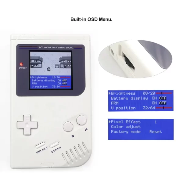 New GameBoy Classic DMG-01 V5 IPS LCD Mod Backlight Screen Kit Full Size RIPS OSD Menu Display with Pre-cut Housing Case Shell + USB-C Rechargeable Lithium Battery Full Replacement Parts Accessories - Image 2