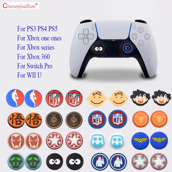 Personalized Xbox One Series Controller Thumb Stick Grip Silicon NonSlip JoyStick Cover Pack 2, for Nintendo Switch Pro Wii U GamePad PS5 PS4 PS3 Xbox 360 Series X/S Controllers, NBA NFL DragonBall Protective Rubber Caps Accessories