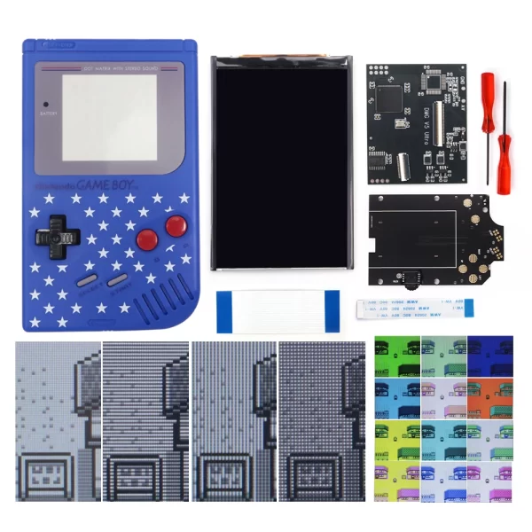 GBO GB DMG Original Screen Modded Replacement IPS Backlight LCD Mod Kit + Pre-Cut Shell Housing Case, for Nintendo Gameboy Classic Console, Retro Pixel Full Size Screen w/ OSD Menu FRM 20 lvs High Brightness	 Display