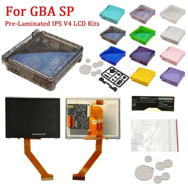 New GBA SP Laminated Screen V4 LCD Mod Kit +Customized Housing Case Shell Sets Replacement, for Nintendo GameBoy Advance SP AGS-101 001, 3.1" Large Adjustable High-Brightness Display Upgrade Original Shells No Cutting Accessories