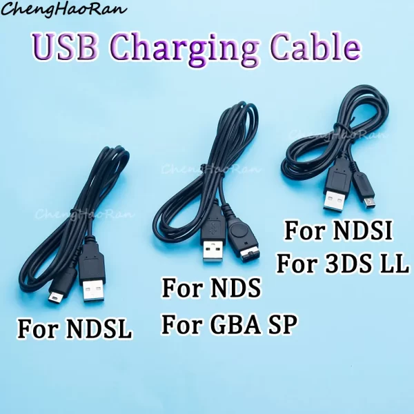 Brand New 3DS NDS GBA SP USB Charger Cable Charging / Data Power Cord, for Nintendo DS Lite NDSL DSi NDSi GameBoy Advance SP 3DS New3DS XL LL Game Consoles, 1.2M Long Black Charge Line Accessories