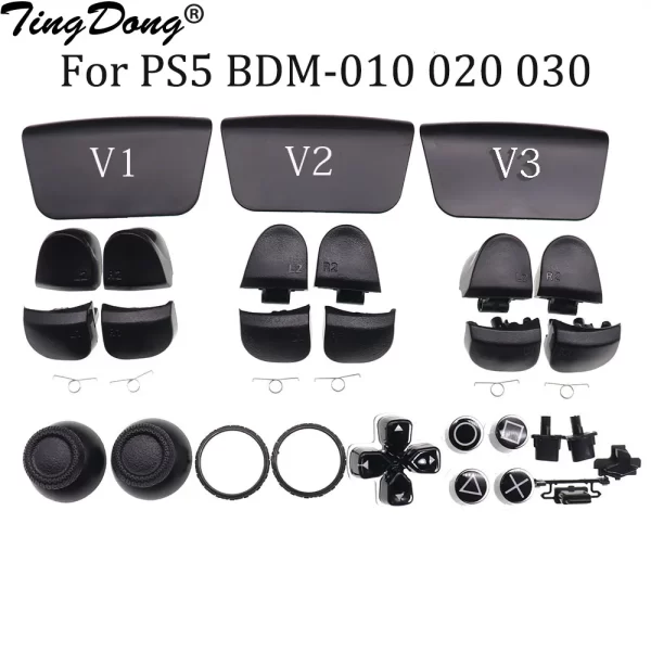 PS5 Controller V1 V2 V3 Replacement TouchPad / Trigger / ThumbSticks / D-Pad Direction / Logo / Funtion Buttons, for Sony PlayStation 5 DualSense Controllers BDM-010 020 030, Black L1 R1 L2 R2 Key Touch Panel Kits Accessories