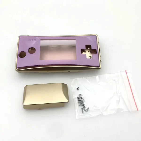 Personalized GBM Extra Housing Case + Top Faceplate Set Gold & Pink / Purple Replacement, for Nintendo Gameboy Micro Game Console, Premium Chrome Plating Cover Plate + Aluminum Enclosure Shell + Screws New Accessories - Image 3
