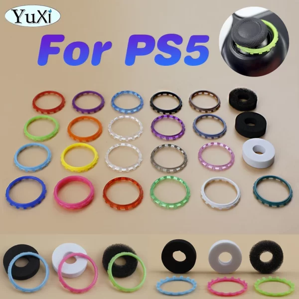 New PS5 Controller JoyStick Decoration Circle + Sponge Aim Assist Ring Set, for Sony PlayStation 5 DualSense Controllers, Multi-Color Decorative + Rubber Auxiliary Precision Rings Adding Resistance Accessories