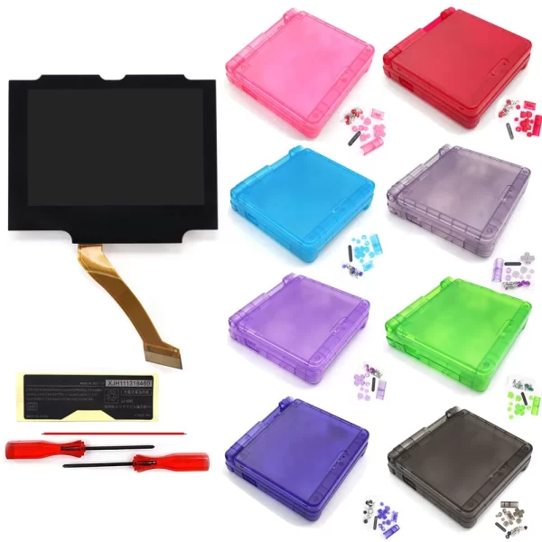 GBA SP V5 Pre Laminated LCD Backlight Mod Kit Replacement for GameBoy Advance SP, Drop In 720x480 Retro Pixel Screen with Backlit + DIY Custom Housing Case Shells Set, Glass Lens / OSD Menu / 15 Lv Brightness Accessories