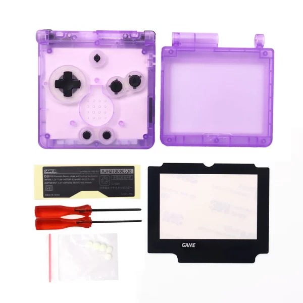 Multi-Color Transparent GBA SP Housing Shell Case Replacement, for Nintendo Gameboy Advance SP AGS 001 010 Original Console, High Quality Clear Outer Covers with Plastic Screen Lens, Screws, Buttons, Rubber Pads, Label Full Set - Image 4