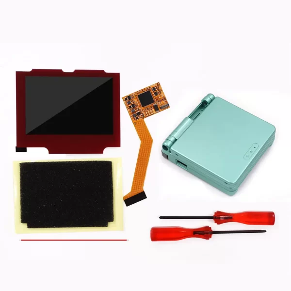 GBA SP IPS V2 LCD Backlight Screen Mod Kit + Pre-Cut Housing Case Shell Set Replacement, for Nintendo GameBoy Advance SP Handheld Console AGS-001 & 101, Retro 4 Pixel to 1 High-Brightness 10 Levels Red Glass Lens Accessories - Image 5