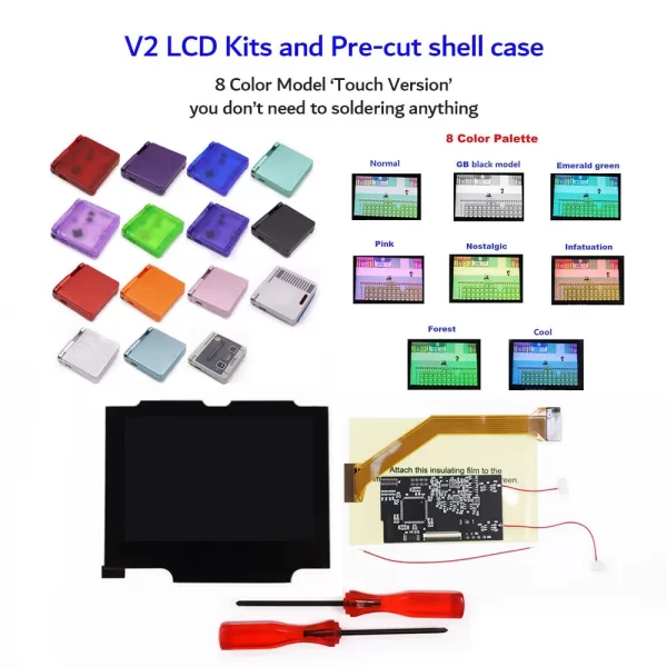 GBA SP IPS V2 backlight LCD 3.2" Screen Display Mod Kit Replacement, for Gamboy Advance SP AGS-101 AGS-001 Handheld Game Console, Color Change 10 Levels Brightness Adjustment + Pre-Cut Housing Case Glass Lens Full Set