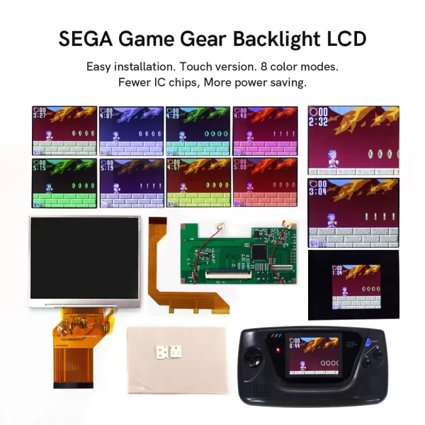 Sega Game Gear Backlight Screen LCD Mod Kit Touch Version Module Replacement, GG High-Brightness 3.5-inch 320x240 Dot by Dot Full-Screen Display Glass Screen Lens Easy Install Spare Parts Accessories