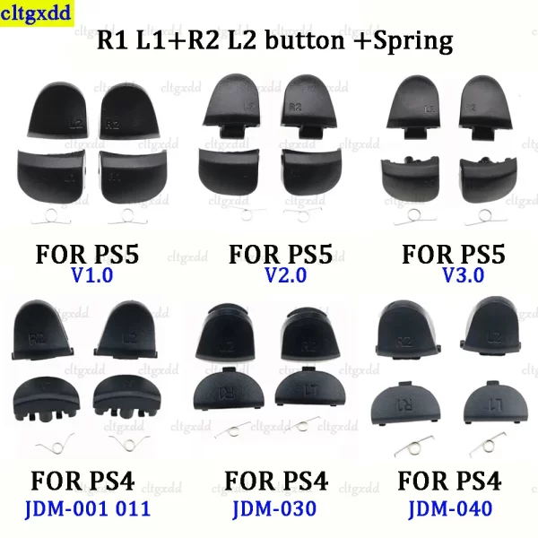 New PS4 Controller Trigger Buttons + Springs Set Replacement, for Sony PlayStation 4 JDM JDS 001 011 030 040 050 055 PS5 V1 V2 V3 Controllers, Black L1 R1 L2 R2 Shoulder Key Button with Spring Repair Spare Parts Accessories