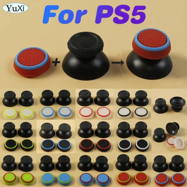 Best PS5 Extra Thumbstick Replacement JoyStick Button Cover + Silicone Grip 2 Pairs Set, for Playstation 5 DualSense Controllers, Custom DIY Analog Thumb Joy Stick Mushroom + Colorful NonSlip Rubber Caps Spare Parts Accessories