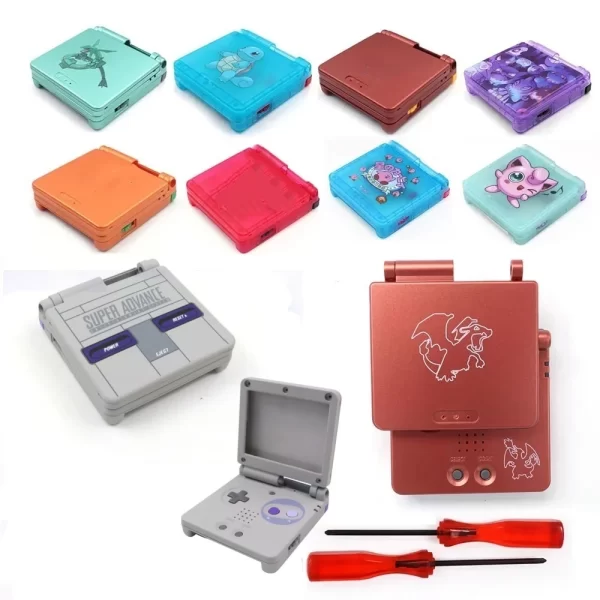 Customized GBA SP Extra Housing Case Shells Full Set Colorful Pattern Replacement, for Gameboy Advance SP Game Console, UV Printing Outer Enclosure with Plastic Screen Lens / Buttons / Rubber Pads / Screws / Sticker Accessories